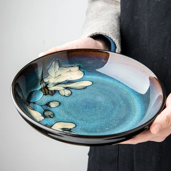 Керамическая глубокая тарелка в китайском стиле, бытовая тарелка для салата, диск, индивидуальная тарелка, креативная старомодная посуда с ручной росписью