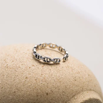 Кольцо-цепочка из стерлингового серебра S925 пробы с зигзагообразной геометрией, с поросячьим носиком, одиночное, изготовленное из старого тайского серебра, женское 5477 г.