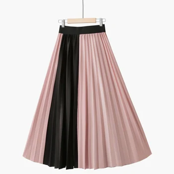 Корейская модная Плиссированная юбка TFETTERS 2023, Эластичная юбка в стиле пэчворк контрастного цвета с высокой талией, Женская Повседневная Свободная Женская одежда
