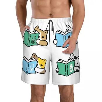 Кошка, читающая книгу, летние мужские шорты с 3D-печатью, пляжные шорты в гавайском стиле для отдыха, домашние шорты на шнурках