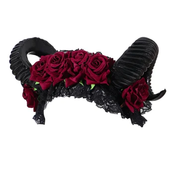 Кружевная повязка Lurrose на Хэллоуин, головной Убор из Овечьего Рога, Розовая лента для волос, Аксессуар для костюмов для вечеринок, Принадлежности