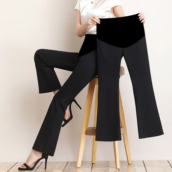 Летние брюки для беременных 2023 года, Укороченные брюки-клеш с высокой талией, джинсовые брюки для беременных, Офисные женские брюки