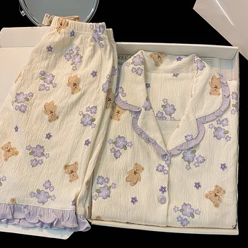 Милая маленькая пижама в цветочек, женская летняя пижама из чистого хлопка, тонкая домашняя одежда с короткими рукавами, ночной костюм большого размера