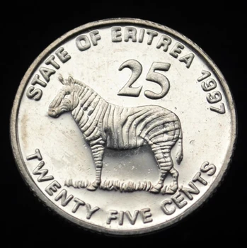 Монета Zebra Эритрея в 25 очков 1991 года диаметром 24 мм Совершенно новая
