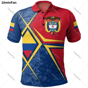 Мужская рубашка поло с гербом Колумбии с 3D принтом по всему телу, мужская теннисная футболка с лацканами, летняя футболка Унисекс с коротким рукавом, Женский топ