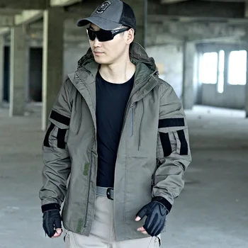 Мужская Штурмовая куртка с капюшоном, уличное тактическое охотничье пальто, Боевая форма, Тактическое снаряжение для страйкбола- Дымчато-зеленый, черный