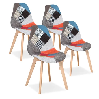 Набор EGOONM из 4 обеденных стульев в скандинавском средневековом стиле с деревянной ножкой из бука в стиле пэчворк Frabic для кухни, столовой, гостиной