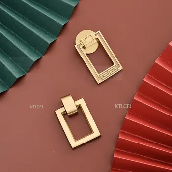 Новая Китайская Латунная Золотая Мебельная Дверная Ручка Из Чистой Меди Подвесное Кольцо Для Комода Дверная Ручка С Полным Медным Кольцом Подвесная Ручка