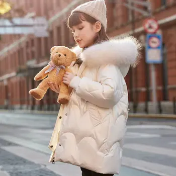 Новая российская коллекция Осень-зима 2023, теплые парки на утином пуху, верхняя одежда, 2 цвета, куртки средней длины с капюшоном для маленьких девочек, верхняя одежда