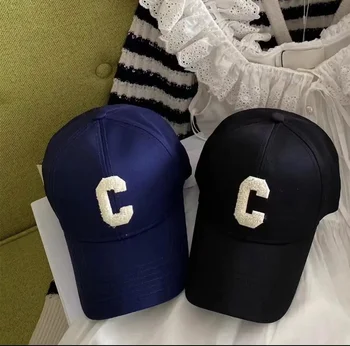 Новая трендовая бейсбольная кепка с буквой Мужская Женская Регулируемая темно-синяя бейсбольная кепка с буквой C, Хлопковая бейсболка, Весенне-летняя кепка для отдыха от солнца