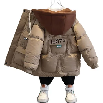 Новое хлопковое пальто для мальчиков, зимнее детское утолщенное пальто, хлопковое пальто на плюшевом пуху, детская зимняя куртка