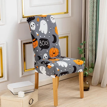 Новые чехлы для стульев на Хэллоуин, эластичный чехол для стульев с рисунком тыквы в столовой, эластичный чехол для кухонных табуретов, декор для вечеринки