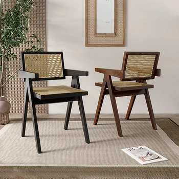 Обеденный стул из ротанга, Офисные обеденные стулья для сада на открытом воздухе, деревянные мобильные переносные кресла, мебель для гостиной Comedor