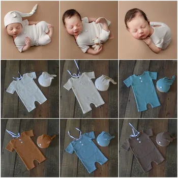 Одежда для фотосъемки новорожденных, комбинезон для близнецов, 2 шт., комбинезон с короткими рукавами, шапка, многоцветная расцветка