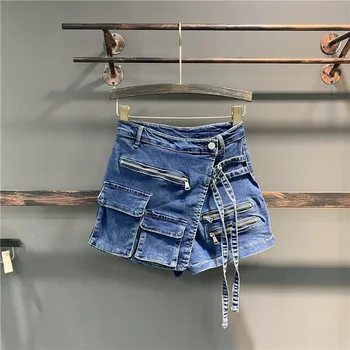 Однотонные джинсовые шорты с карманами-карго, женские сексуальные стрейчевые летние повседневные брюки 2023, женские низы, короткие брюки, джинсы