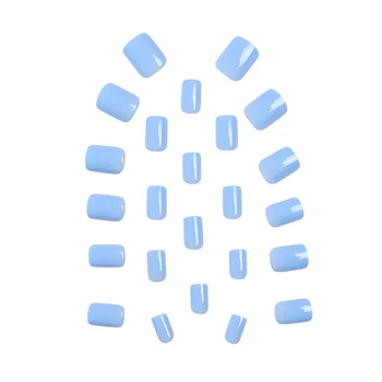 Однотонные синие короткие квадратные накладные ногти Легко наносятся, легко снимаются с ногтей для покупок, путешествий, свиданий