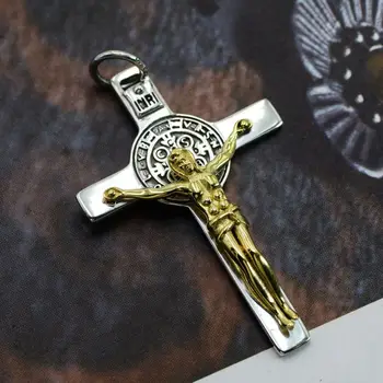 Оптовая продажа ювелирных изделий из Серебра 925 пробы в стиле хип-хоп с Крестом Иисуса Серебристо-золотого цвета