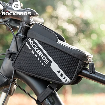 Официальная передняя велосипедная сумка ROCKBROS, чувствительный сенсорный экран, светоотражающая сумка объемом 1 л, двойная молния, отдельная сумка для хранения MTB велосипеда