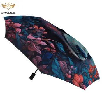 Панда 3-Х Кратный Автоматический Зонт Неоновый Красочный Каркасный Зонт Из Углеродного Волокна Ветроустойчивые Портативные Зонты для Мужчин Женщин
