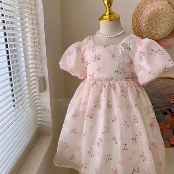 Платье для девочек 2023, летнее новое милое розовое платье принцессы с цветочным бантом для девочек 2-8 лет