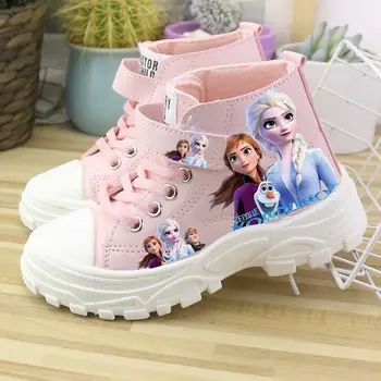 Повседневная обувь для девочек Disney, высокая детская обувь, кроссовки, обувь для настольных игр, обувь принцессы Эльзы для мальчиков, розово-фиолетовые туфли, Размер 25-37