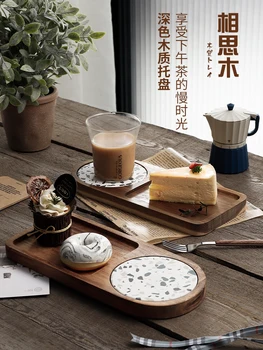 Поднос из массива дерева в японском стиле с чашками, ретро-хлебом, закусками, десертами, хранением, креативной посудой, маленькими тарелочками