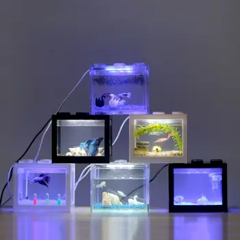 Портативные USB-мини-аквариумные рыбки для аквариума с подсветкой Betta Fish Fighting Cylinder, Аквариумная светодиодная лампа для настольного разведения для B03E