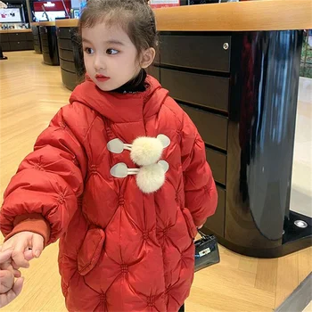 Пуховик для девочек, хлопковый ветрозащитный зимний костюм 2023, красная теплая утепленная зимняя парка, верхняя одежда, детская одежда