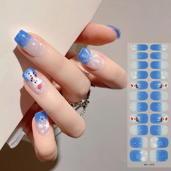 Рождественские гелевые наклейки для ногтей в виде снежинки и снеговика, Клейкие водонепроницаемые долговечные Корейские украшения для ногтей, наклейки для ногтей