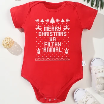 Рождественский боди Happy Baby, Красный удобный комбинезон, Модный пуловер с короткими рукавами, модный комбинезон для новорожденных мальчиков и девочек