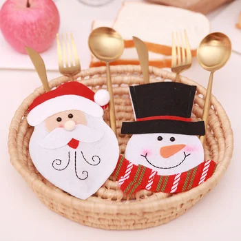 Рождественское украшение с оленями Санта-Клауса, Сумка для хранения посуды, Новогодняя Домашняя вечеринка, Обеденный стол, Украшение посуды для ужина