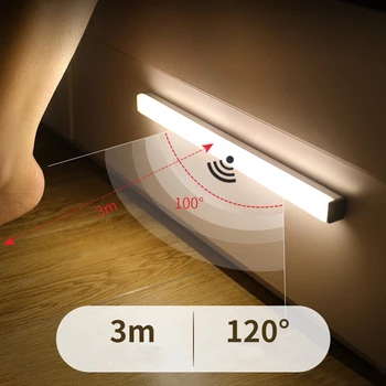 Светильник с датчиком движения, беспроводной светодиодный ночник, USB Перезаряжаемый ночной светильник, лампа для шкафа, подсветка лестницы для кухни