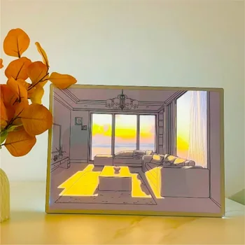 Светодиодная декоративная подсветка, рамка для рисования, лампа, картинка в стиле Аниме, солнечное окно в помещении, фото спальни, рисунок солнечного света, ночник