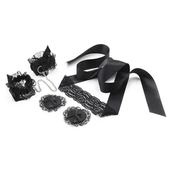 Секс-игрушки для взрослых SM, черная сексуальная кружевная маска для глаз, браслет с нашивкой на груди, набор из трех предметов