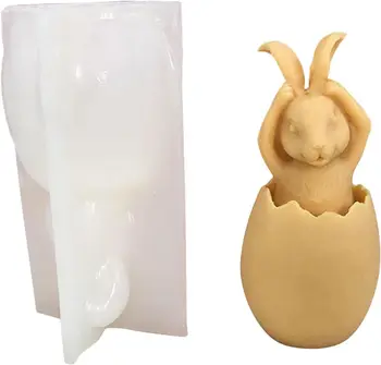 Силиконовая форма для пасхального кролика, 3D формы для свечей с кроликом, милый пасхальный кролик, декор стола, Форма из эпоксидной смолы, форма для яиц с пасхальным кроликом для D
