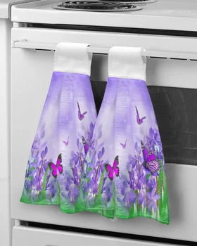 Синие полотенца для рук с весенними цветами и бабочками для ванной комнаты, впитывающее кухонное полотенце из микрофибры, полотенце для чистки посуды