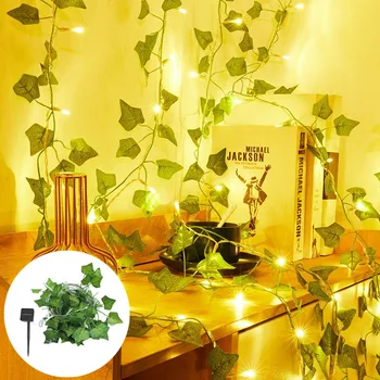 Солнечные гирлянды, светодиодные гирлянды из искусственных зеленых листьев, праздничные огни, сказочные огни, свадебные украшения для гостиной, рождественские огни