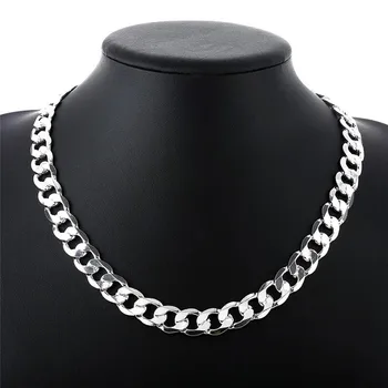 Специальное предложение, ожерелье из стерлингового серебра 925 пробы, классическая цепочка 12 мм, 18-30 дюймов, изысканные ювелирные изделия модного бренда, свадебный подарок для вечеринки