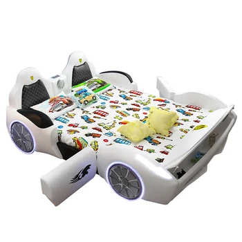 Спортивный автомобиль мультяшная автомобильная кровать для хранения вещей детский мальчик девочка с ограждением односпальная кровать Детская гоночная автомобильная кровать Современная мебель для спальни