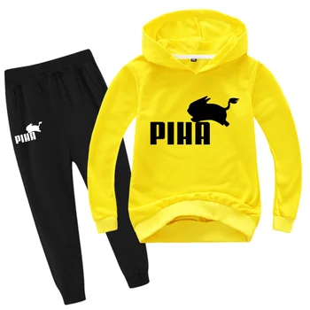 Спортивный костюм PIHA Rabbit, весенний спортивный костюм, толстовка с капюшоном и рисунком из мультфильма, штаны, комплекты одежды из 2 предметов для маленьких мальчиков, комплекты одежды для маленьких девочек