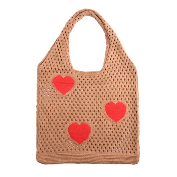 Сумка Fairycore из эстетичного мягкого трикотажа с рисунком в виде сердца, летняя пляжная сумка для женщин, подарок для девочек, вязаная крючком сумка-тоут
