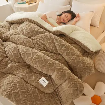 Супер Теплое милое одеяло из ягненка, зимнее одеяло, 5 кг Двухстороннее бархатное одеяло, утолщенная сердцевина теплого осенне-весеннего плюшевого одеяла