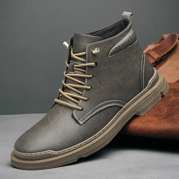Универсальные мужские ботильоны на шнуровке, классические теплые зимние ботинки для мужчин 2023 года, мужская удобная повседневная обувь на лифте из натуральной кожи