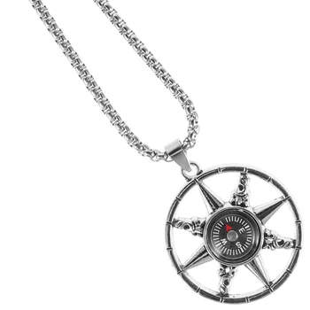 Хип-хоп Ожерелье из титановой стали, Длинное ожерелье с компасом, Мужские и женские аксессуары для костюмов