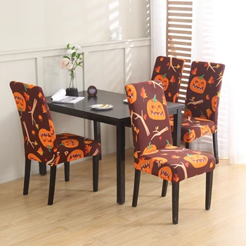 Чехлы для защиты стульев с эластичным принтом на Хэллоуин, домашний декор, чехол для сиденья в столовой
